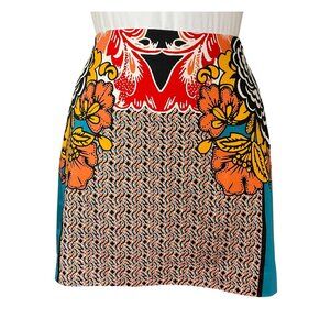 Express Bright Colorful Mixed Pattern Lined Side Zipper Mini Skirt Sz 2